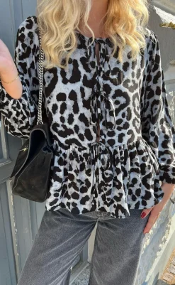 Discount Bluse - Poplin - Grey Leopard Bluser