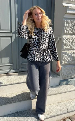 Discount Bluse - Poplin - Grey Leopard Bluser