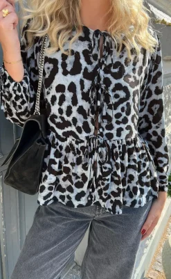 Discount Bluse - Poplin - Grey Leopard Bluser