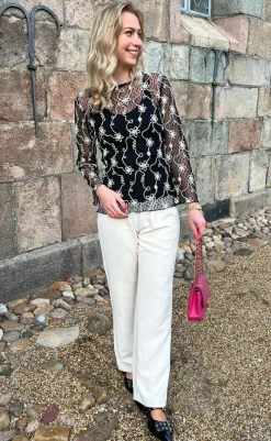 Clearance Bluse - Lace - Black W. White Lurex Bluser