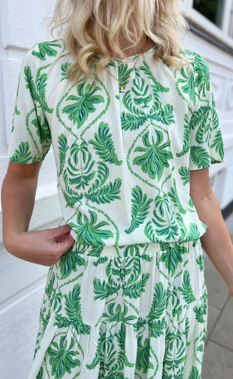 Discount Bluse - Vicky - White/Green Paisley Bluser