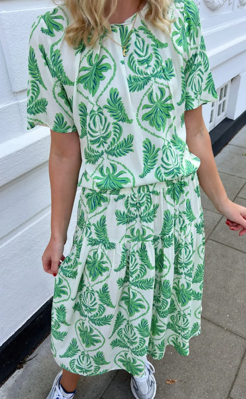 Discount Bluse - Vicky - White/Green Paisley Bluser