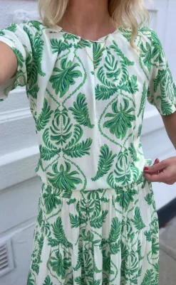 Discount Bluse - Vicky - White/Green Paisley Bluser