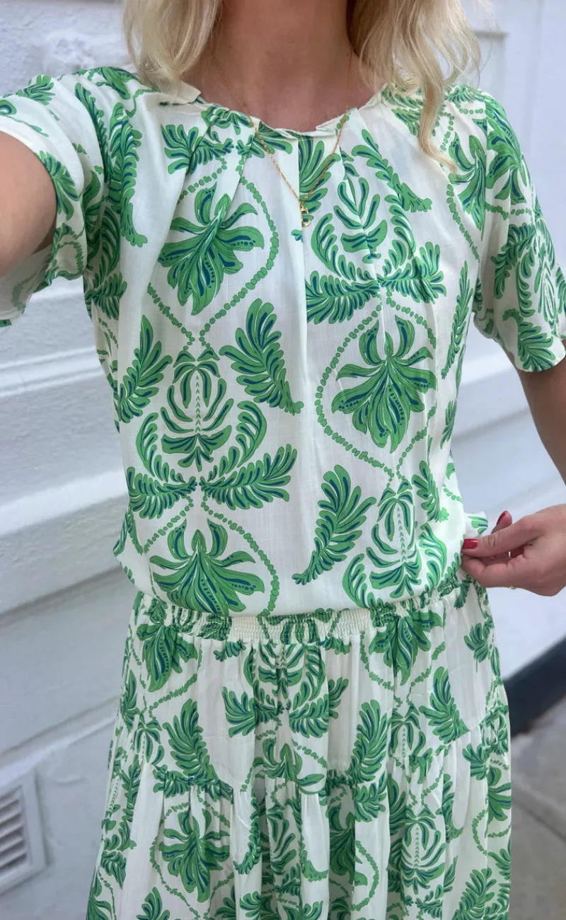 Discount Bluse - Vicky - White/Green Paisley Bluser