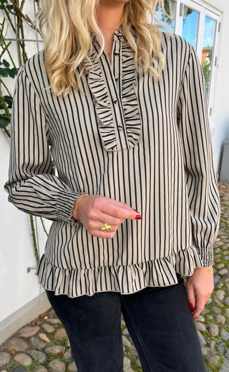New Bluse - Pia - Brown/Black Stripe Bluser