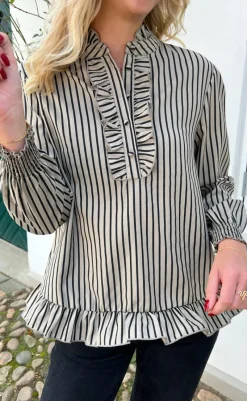 New Bluse - Pia - Brown/Black Stripe Bluser