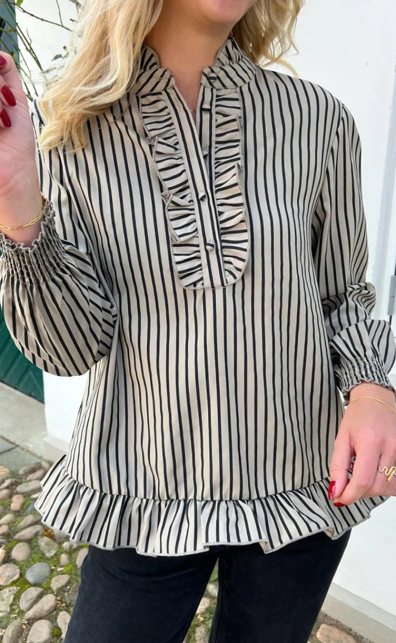 New Bluse - Pia - Brown/Black Stripe Bluser