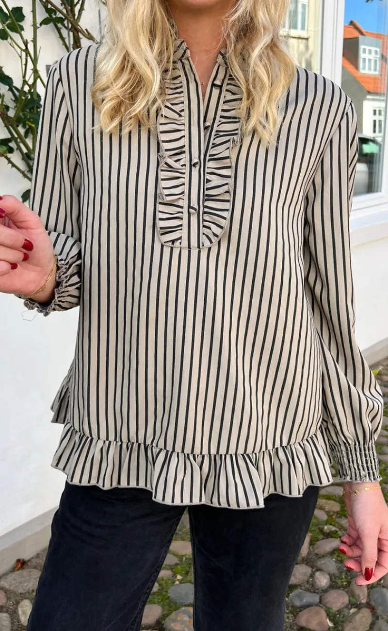 New Bluse - Pia - Brown/Black Stripe Bluser