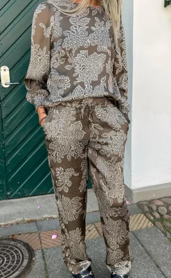 New Bukser - Ida - Dark Brown Flower Bukser & Jeans
