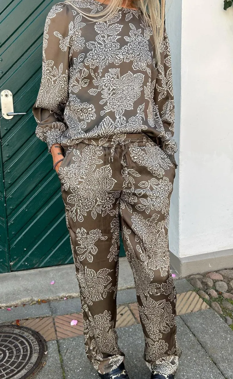 New Bukser - Ida - Dark Brown Flower Bukser & Jeans