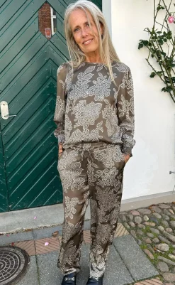 New Bukser - Ida - Dark Brown Flower Bukser & Jeans