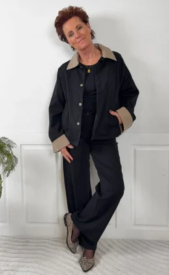 New Jakke - Caroline Contrast Trenchcoat - Black/Brownish Jakker & Frakker|Alt Overtøj