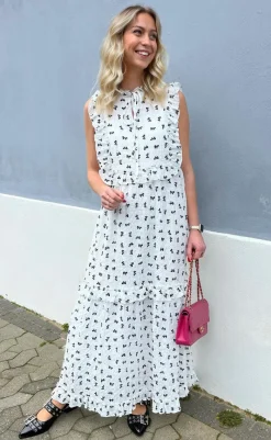 Hot Kjole - Lilja Bow Dress - White w. Black Bows Kjoler