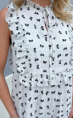 Hot Kjole - Lilja Bow Dress - White w. Black Bows Kjoler