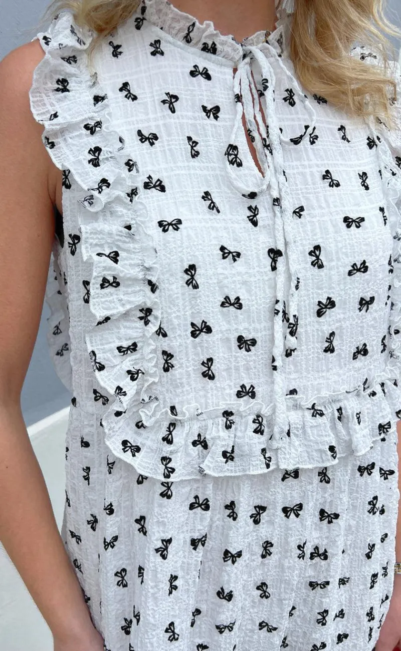 Hot Kjole - Lilja Bow Dress - White w. Black Bows Kjoler