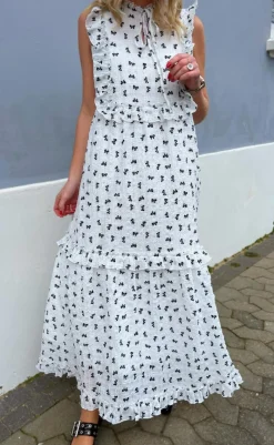 Hot Kjole - Lilja Bow Dress - White w. Black Bows Kjoler