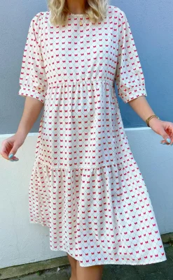 New Kjole - Ellie - Off White W. Red Bows Kjoler