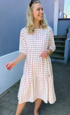 New Kjole - Ellie - Off White W. Red Bows Kjoler