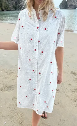 Online Kjole - Claudia - White Lace W. Embroidery Flowers Kjoler