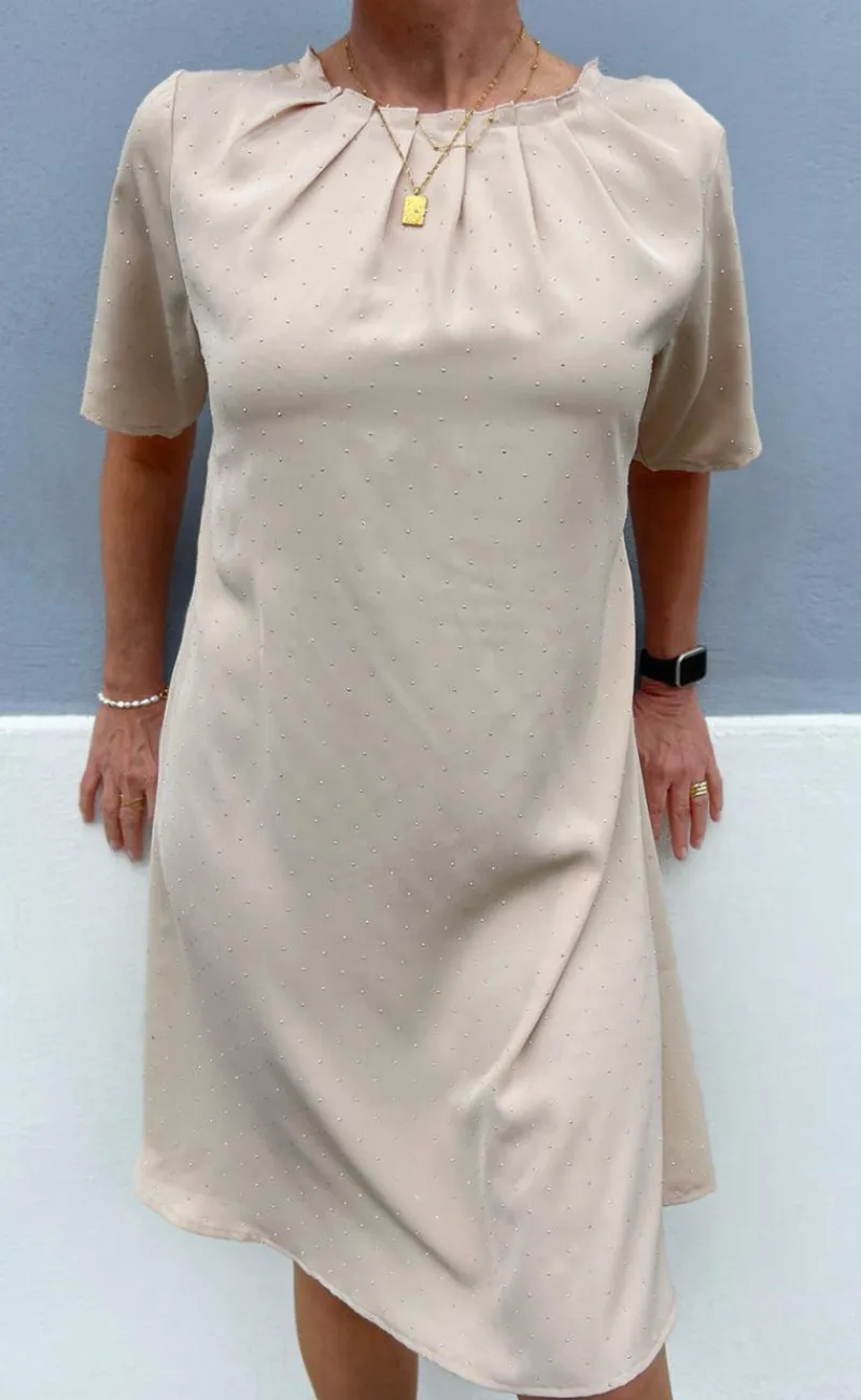 Kjole - Vicky Rhinestone - Beige Kjoler