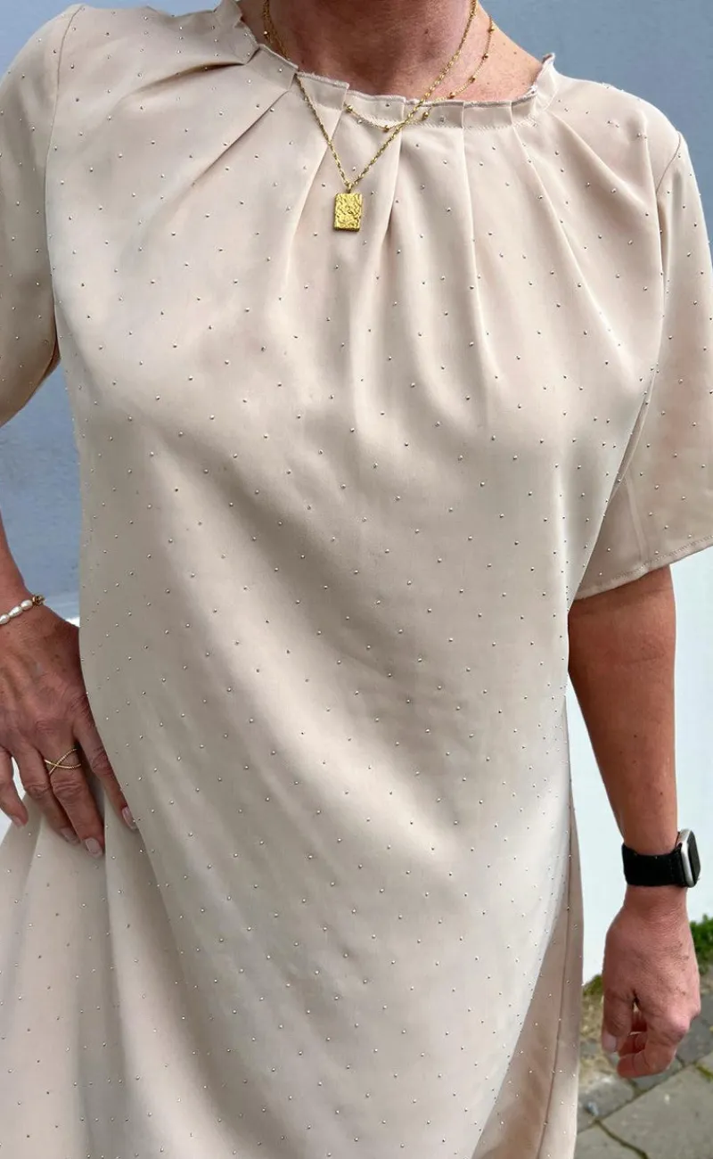 Kjole - Vicky Rhinestone - Beige Kjoler