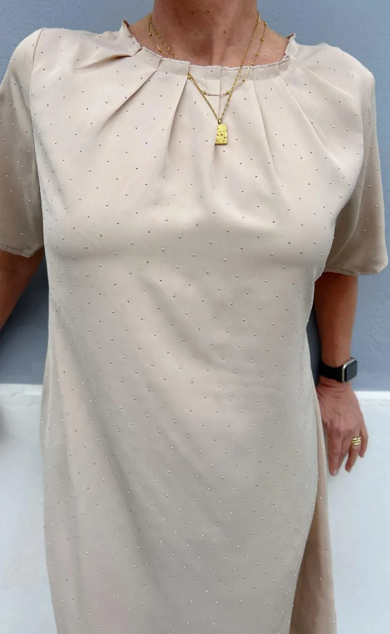 Kjole - Vicky Rhinestone - Beige Kjoler