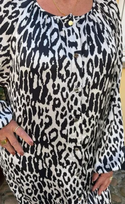 Outlet Kjole - Zanna - White / Black Leopard Kjoler