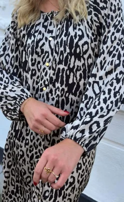 Outlet Kjole - Zanna - White / Black Leopard Kjoler