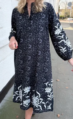 New Kjole - Tilde Long - Grey Leopard Kjoler