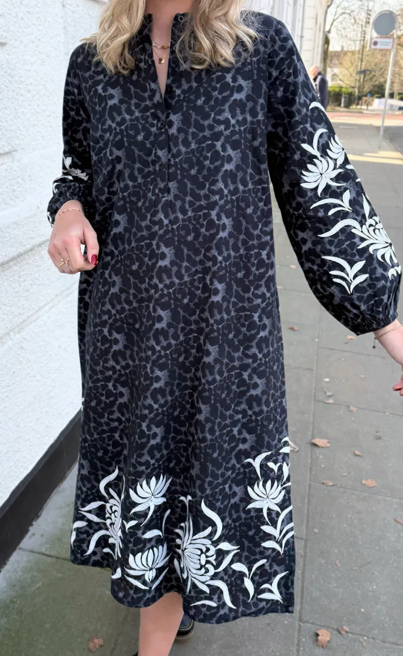 New Kjole - Tilde Long - Grey Leopard Kjoler