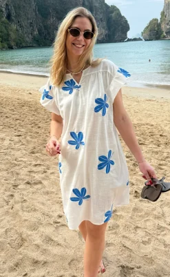 Discount Kjole - Emma - Blue Leaf Embroidery Kjoler