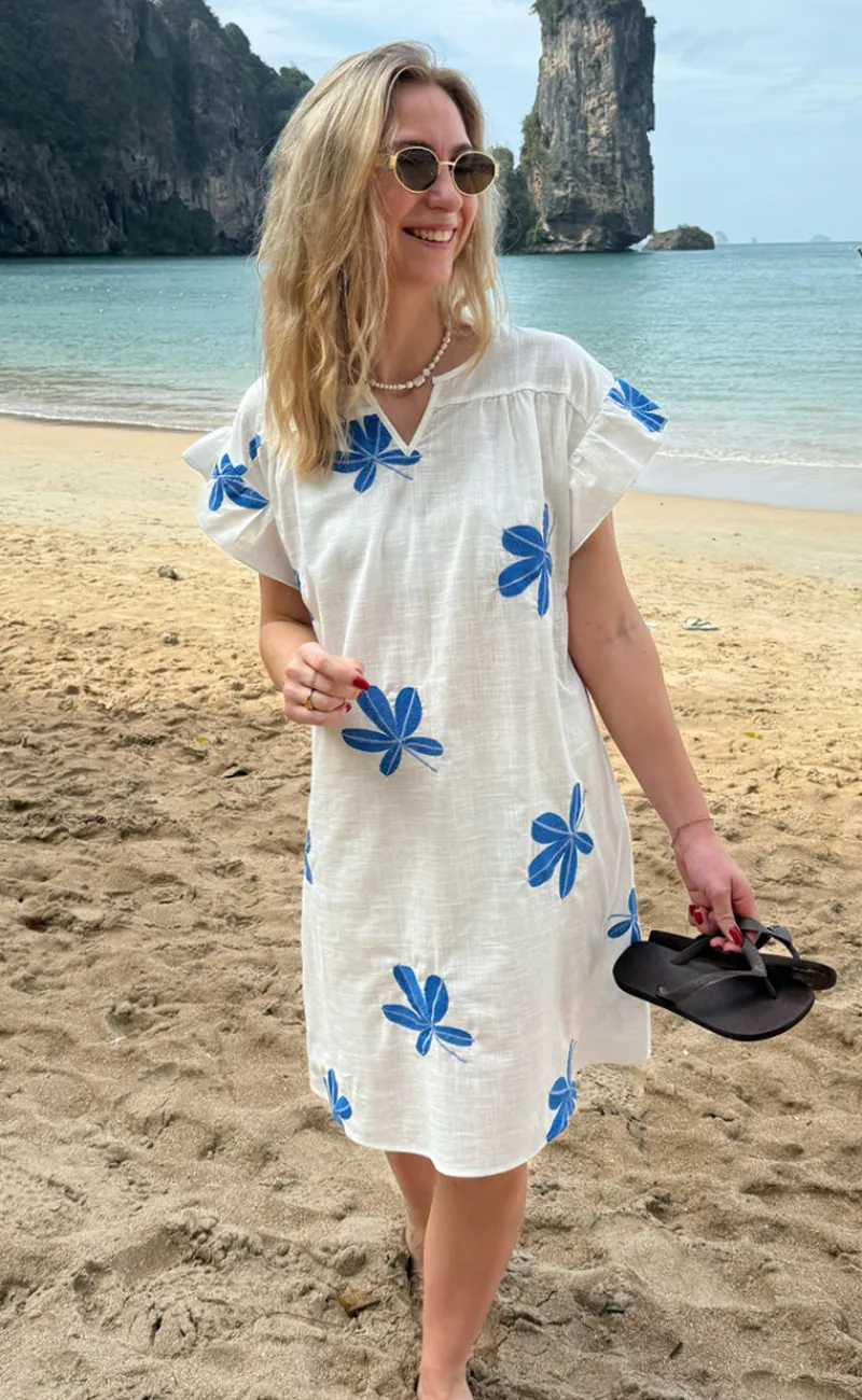 Discount Kjole - Emma - Blue Leaf Embroidery Kjoler