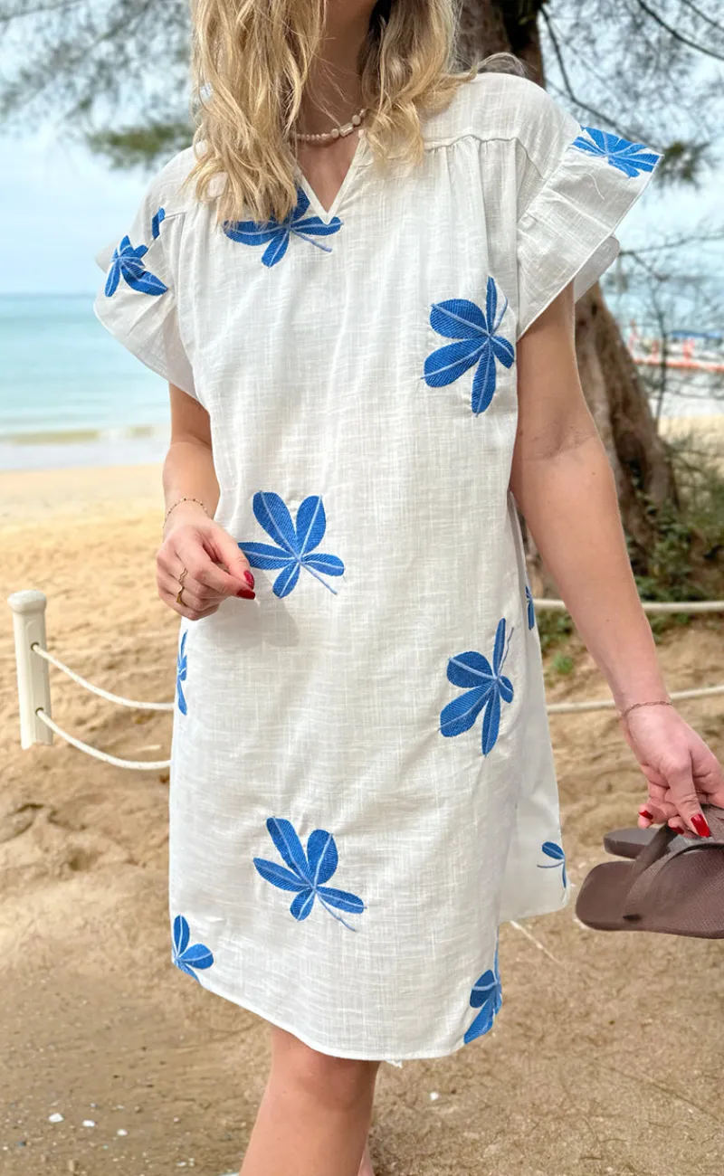 Discount Kjole - Emma - Blue Leaf Embroidery Kjoler