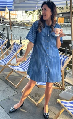 Clearance Kjole - Sif - Denim Blue Pinstripe Kjoler
