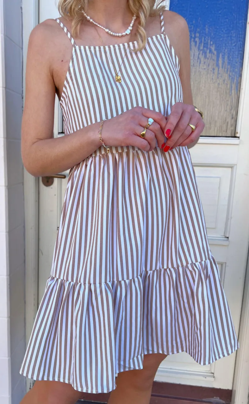 Hot Kjole - Sisi - Brown White Stripe Kjoler