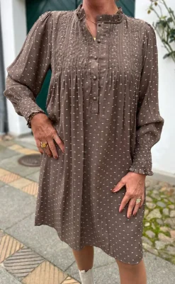Kjole - Natalia - Dark Brown W. Dots Kjoler