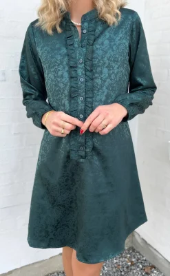 Clearance Kjole - Florina - Dark Green Flower Kjoler