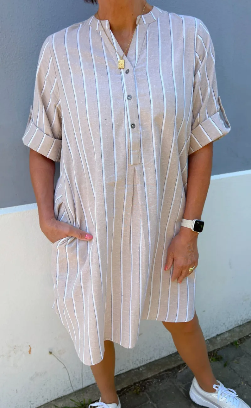Kjole - Nia - Beige Striped Kjoler