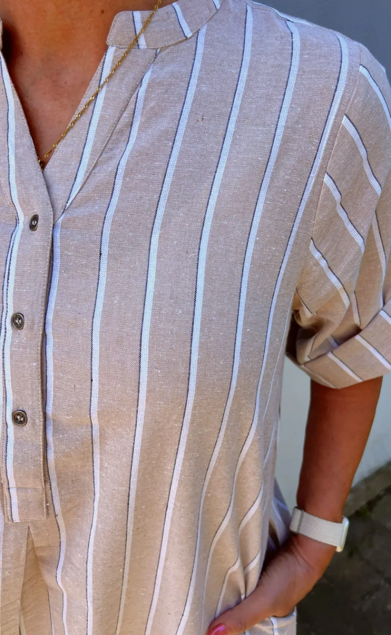 Kjole - Nia - Beige Striped Kjoler