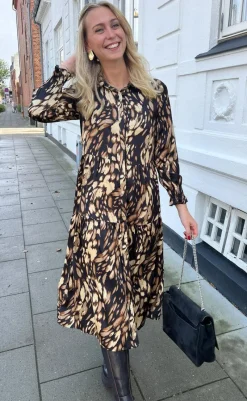 Best Kjole - Anna - Black/Brown Print Kjoler