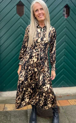 Best Kjole - Anna - Black/Brown Print Kjoler