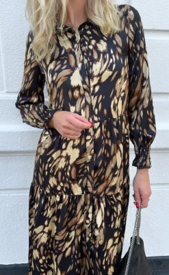 Best Kjole - Anna - Black/Brown Print Kjoler