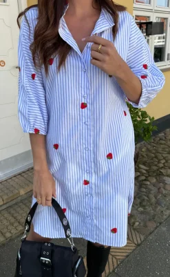 Discount Kjole - Selma - Blue Striped W. Strawberries Kjoler