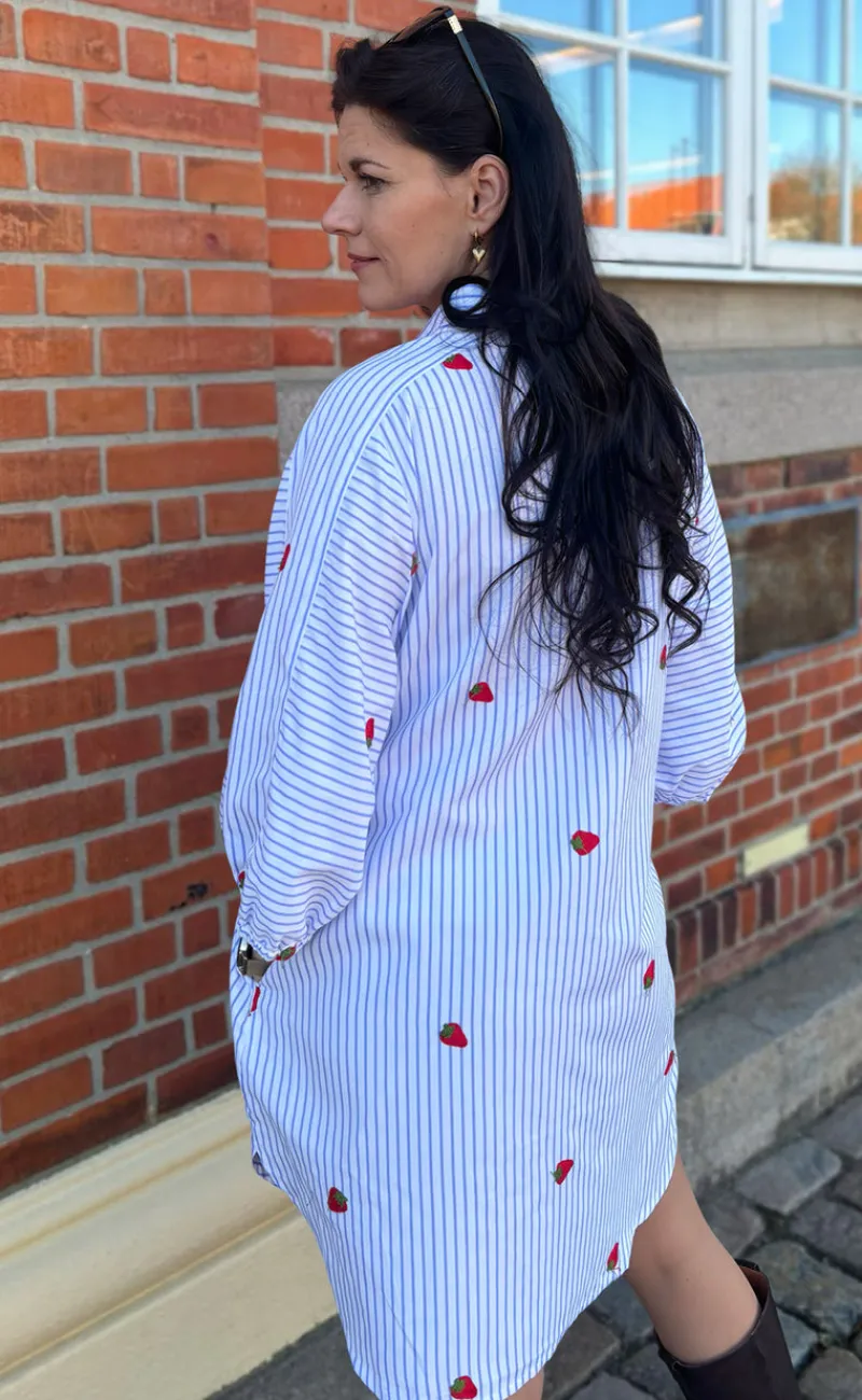 Discount Kjole - Selma - Blue Striped W. Strawberries Kjoler