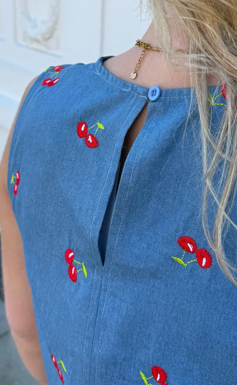 Hot Kjole - Naja - Denim Blue w. Cherries Kjoler