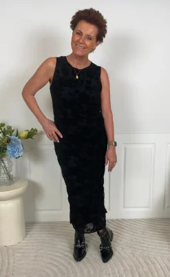 Discount Kjole - Sophia Mesh - Black Flower Kjoler