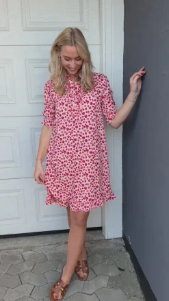 Hot Kjole - Philine - Pink / Red Flowers Kjoler