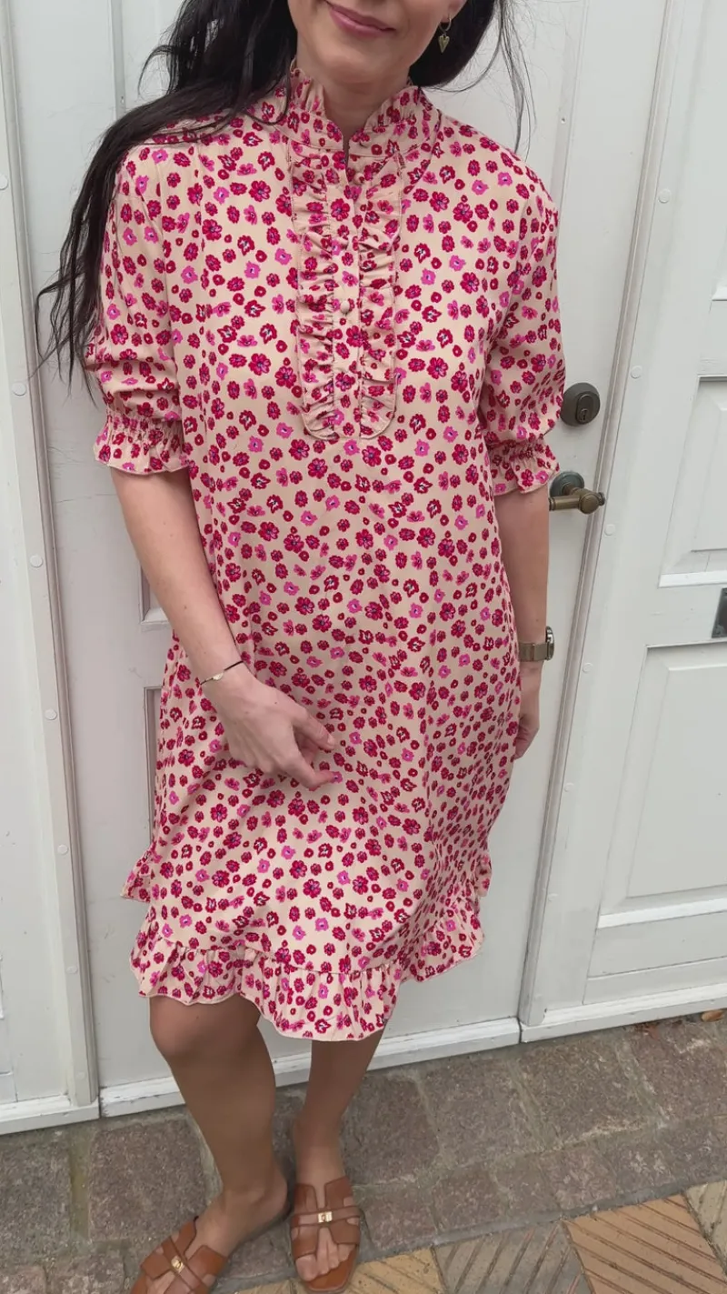 Hot Kjole - Philine - Pink / Red Flowers Kjoler