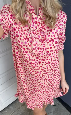 Hot Kjole - Philine - Pink / Red Flowers Kjoler