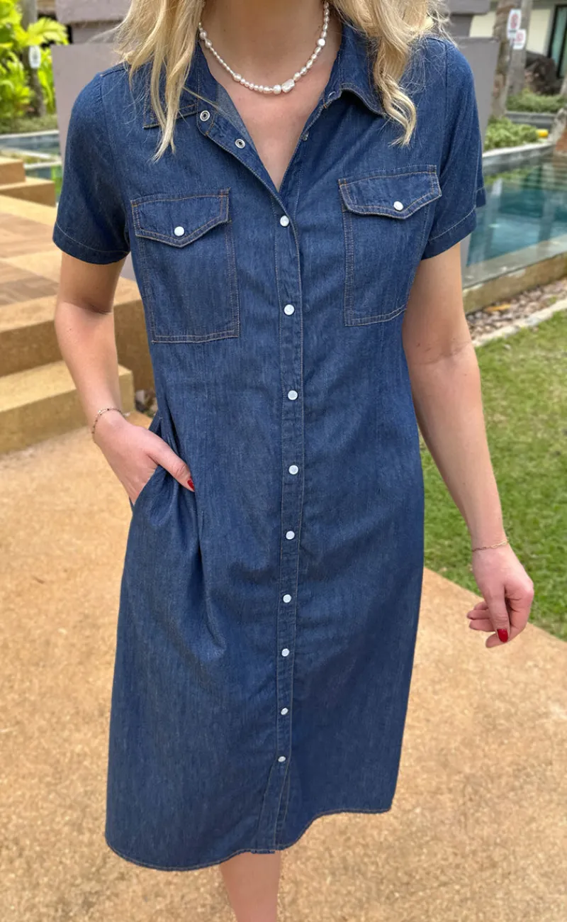 Clearance Kjole - Detia Summer - Denim Blue Kjoler